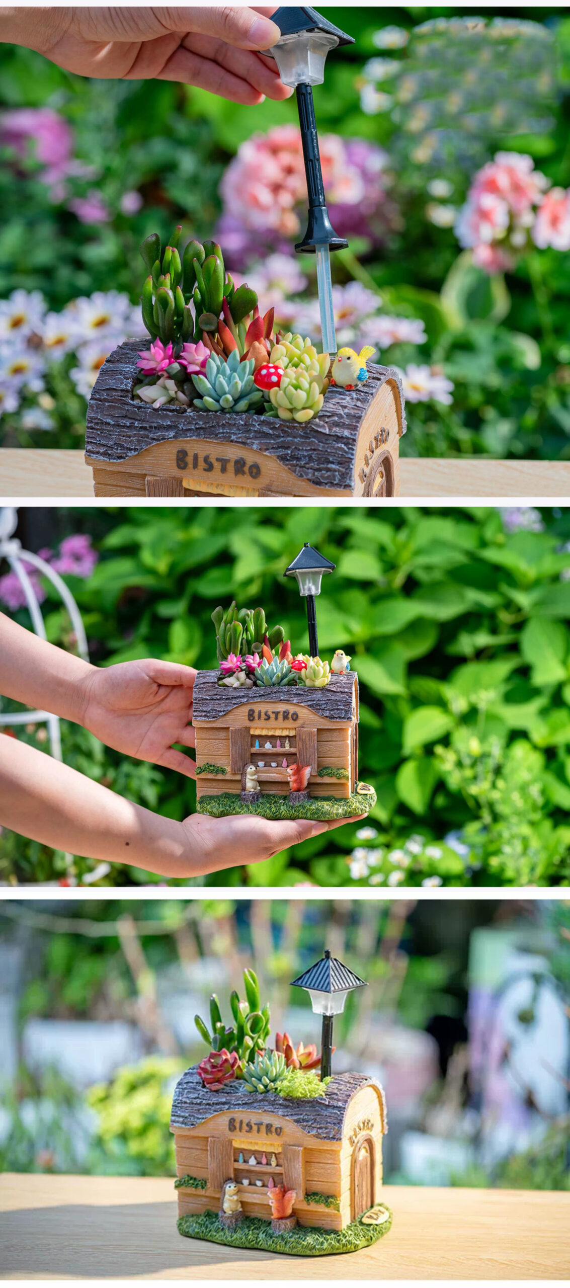 charming forest cabin succulent planter | whimsical mini house pot decor