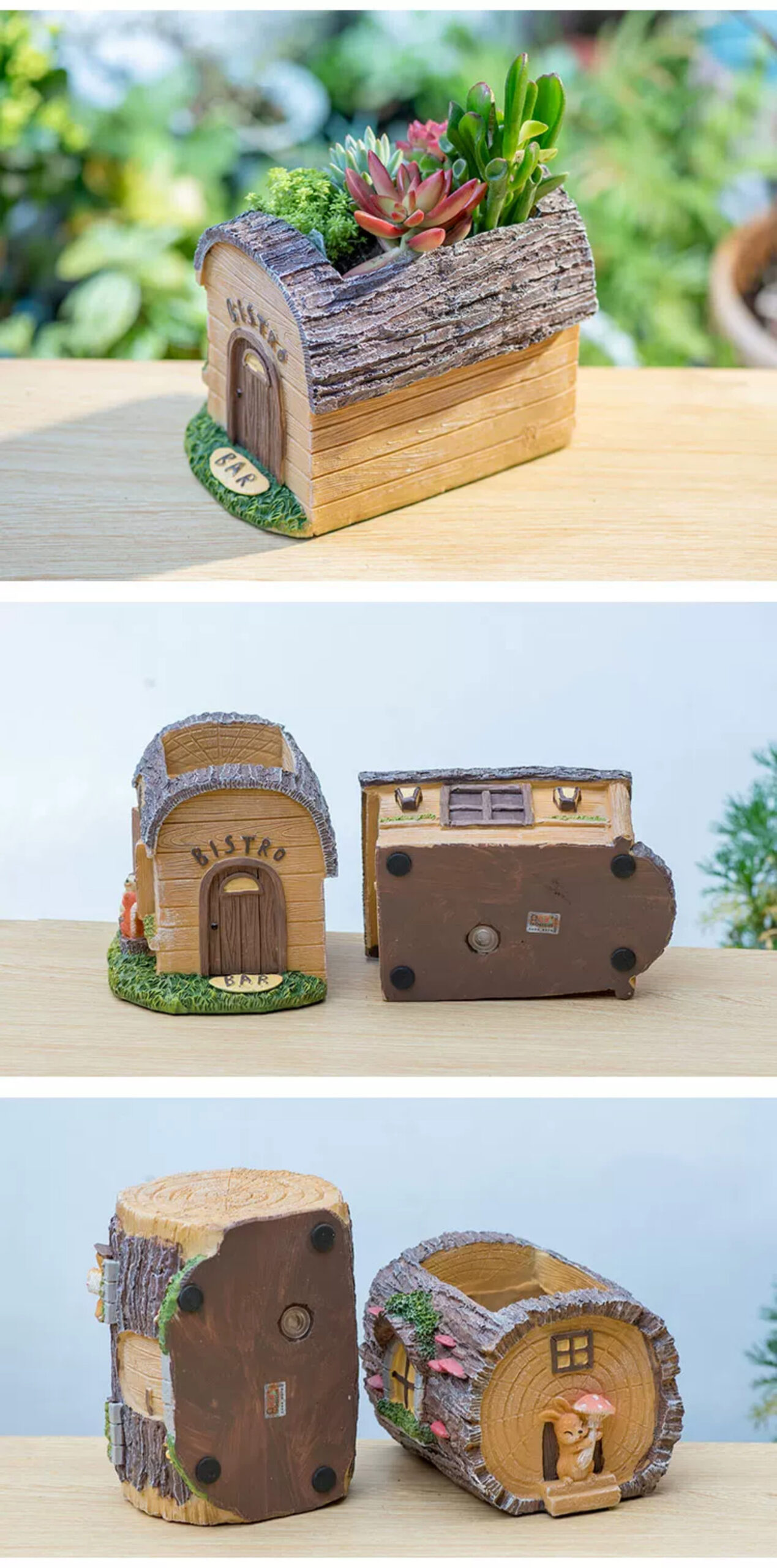 charming forest cabin succulent planter | whimsical mini house pot decor