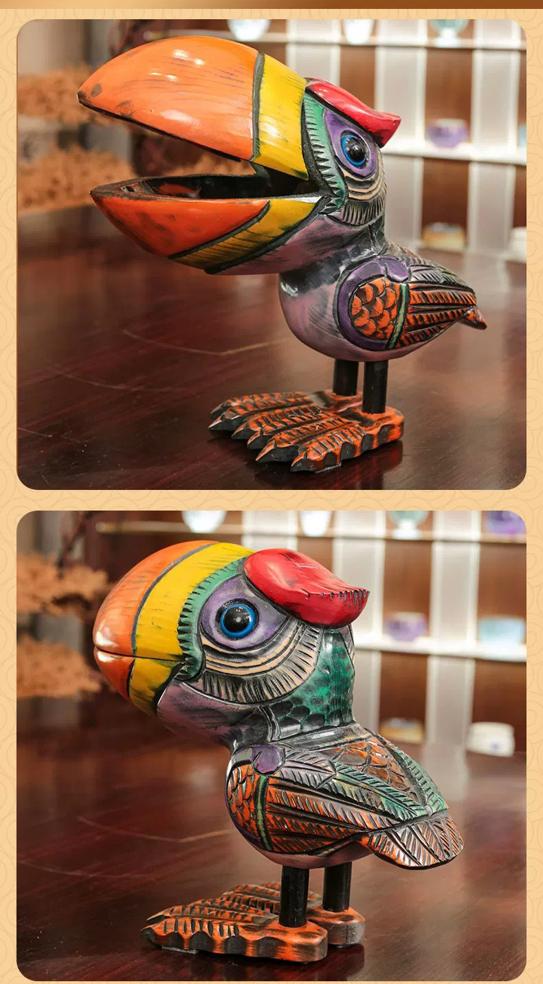 hand carved peach wood toucan bird storage lucky home decor