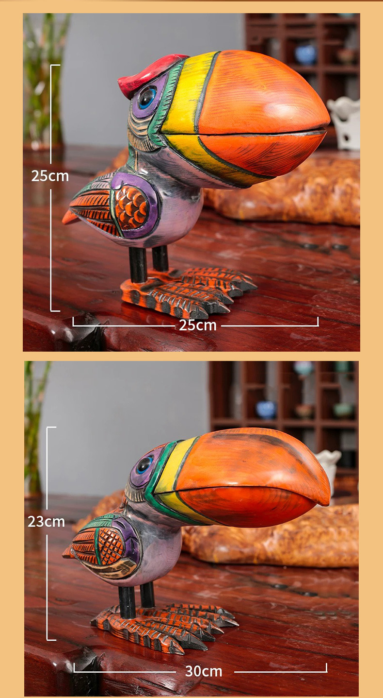 hand carved peach wood toucan bird storage lucky home decor