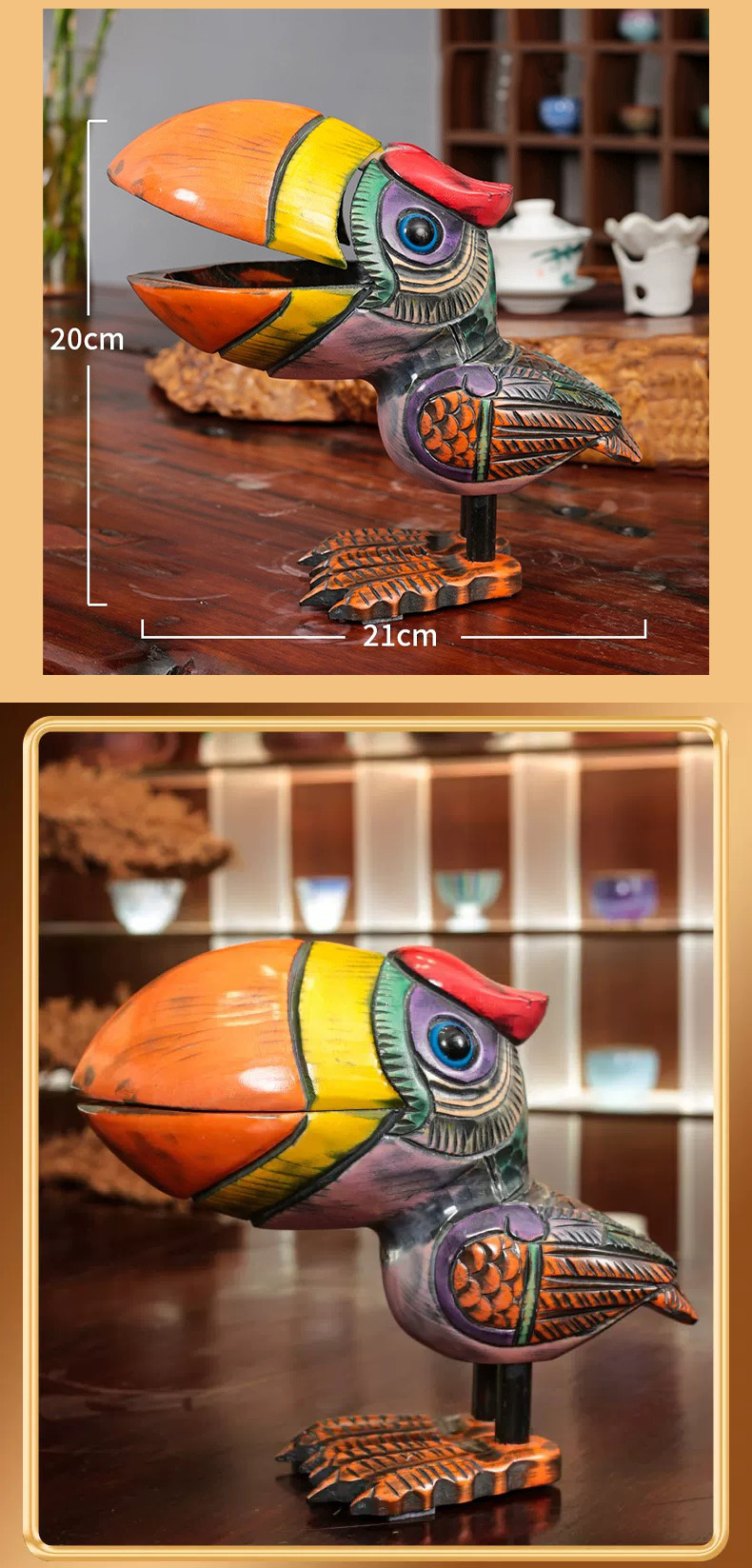 hand carved peach wood toucan bird storage lucky home decor
