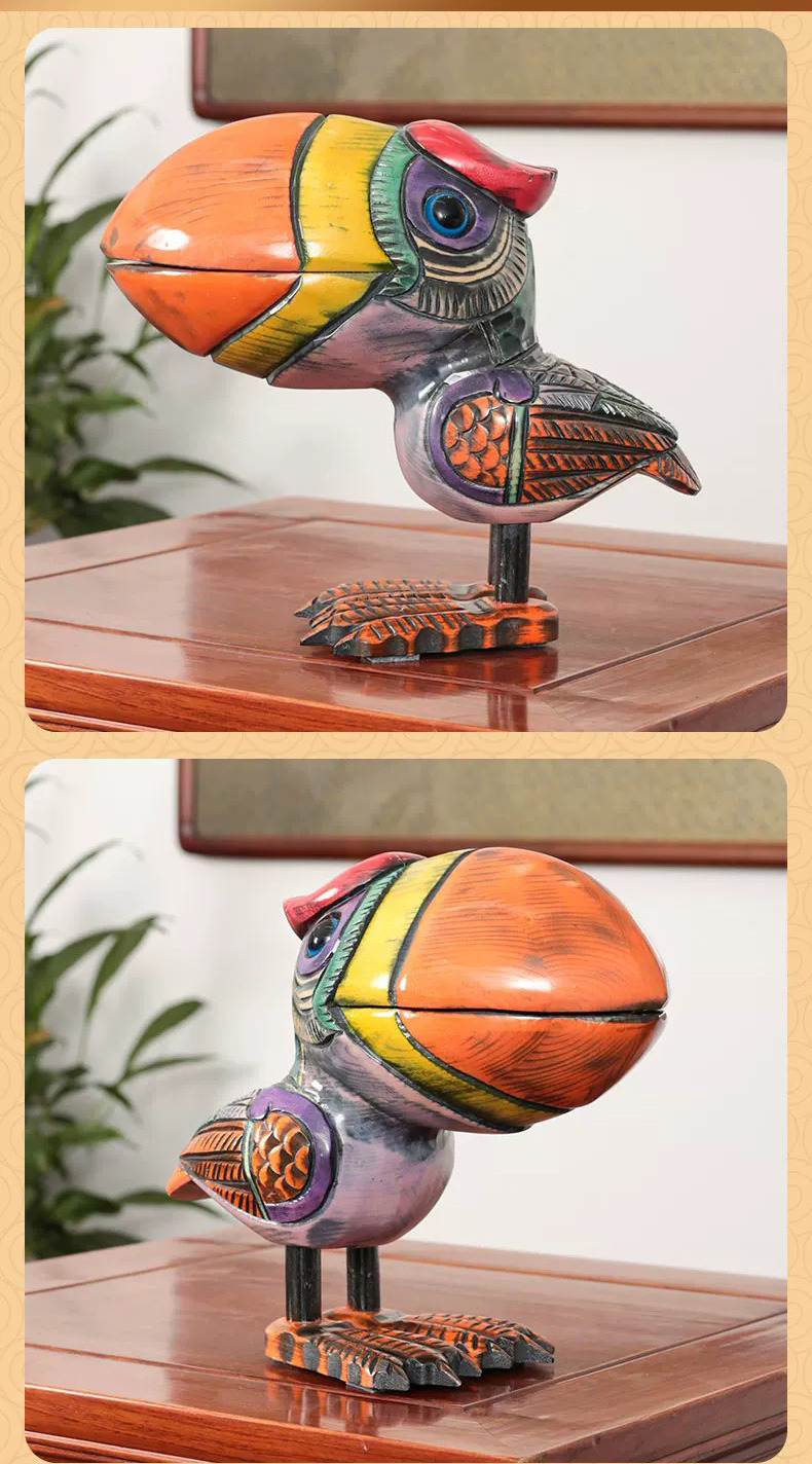 hand carved peach wood toucan bird storage lucky home decor