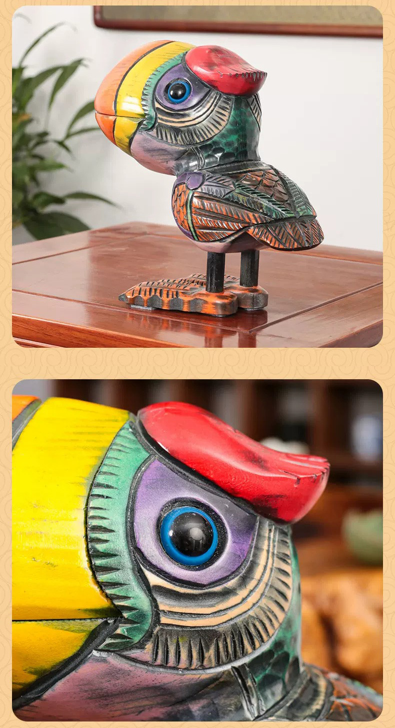 hand carved peach wood toucan bird storage lucky home decor
