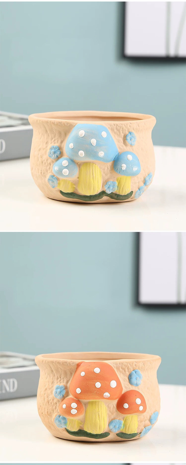 cute hand painted mushroom ceramic succulent pot with drainage