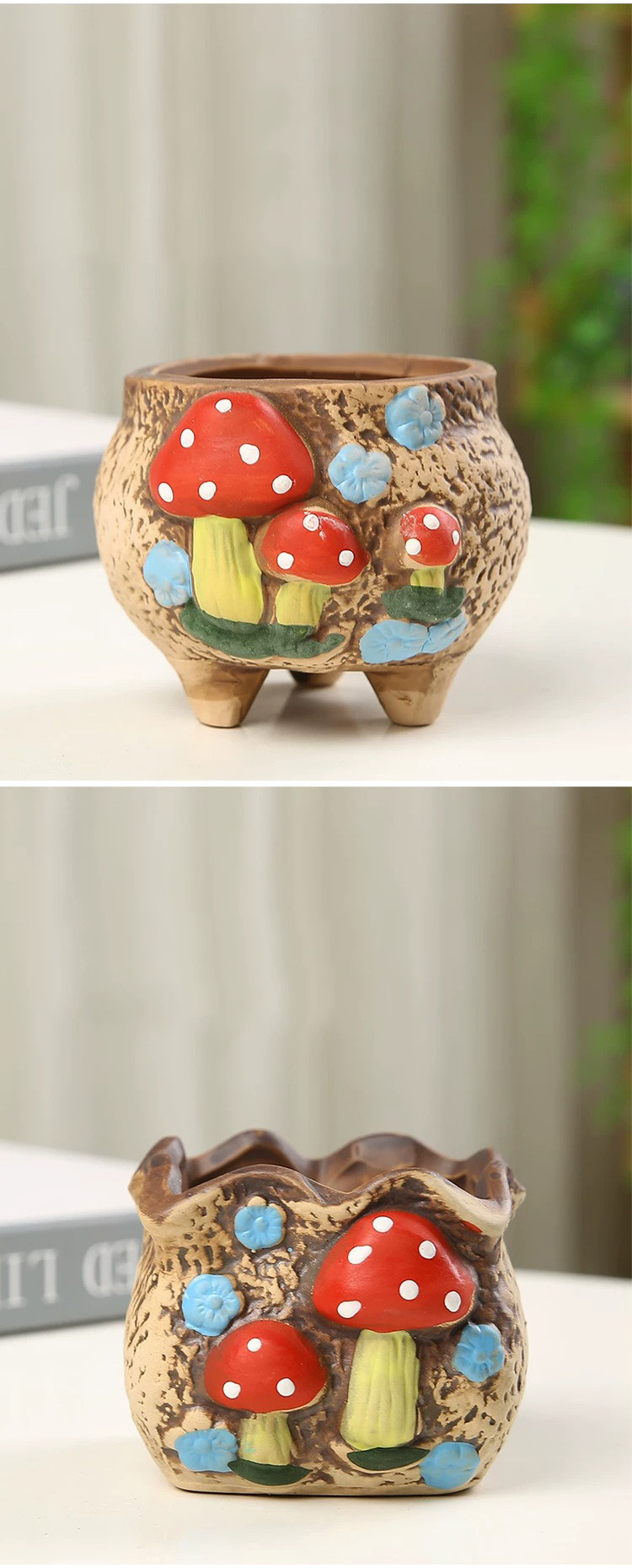 cute hand painted mushroom ceramic succulent pot with drainage