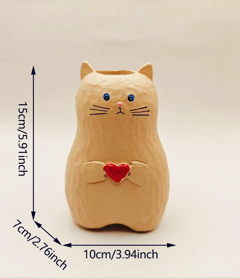 handmade wooden cat vase with heart unique gift for cat lovers