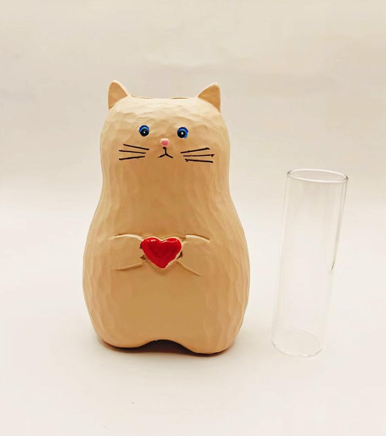 handmade wooden cat vase with heart unique gift for cat lovers