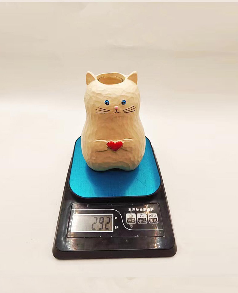 handmade wooden cat vase with heart unique gift for cat lovers