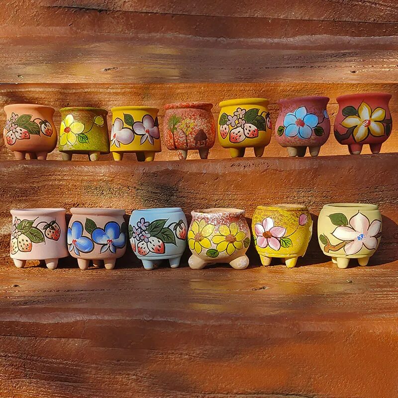 rustic hand painted korean ceramic succulent pots | maifan stone planters