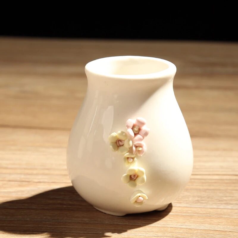 korean style mini white ceramic succulent pots with delicate flower decor