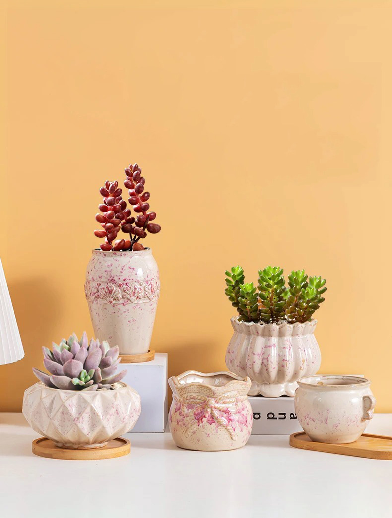 cute korean pink ceramic succulent pots breathable planters for home decor