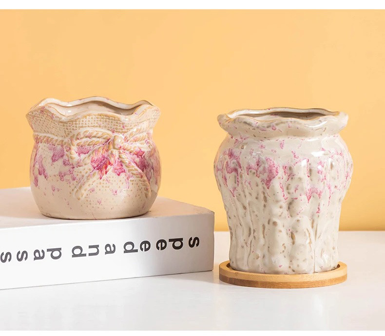 cute korean pink ceramic succulent pots breathable planters for home decor