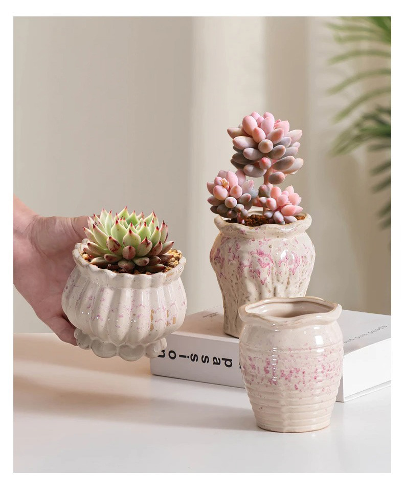 cute korean pink ceramic succulent pots breathable planters for home decor