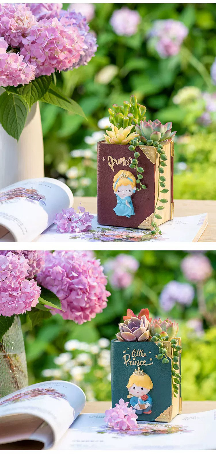 charming little prince princess book succulent planter & pen holder