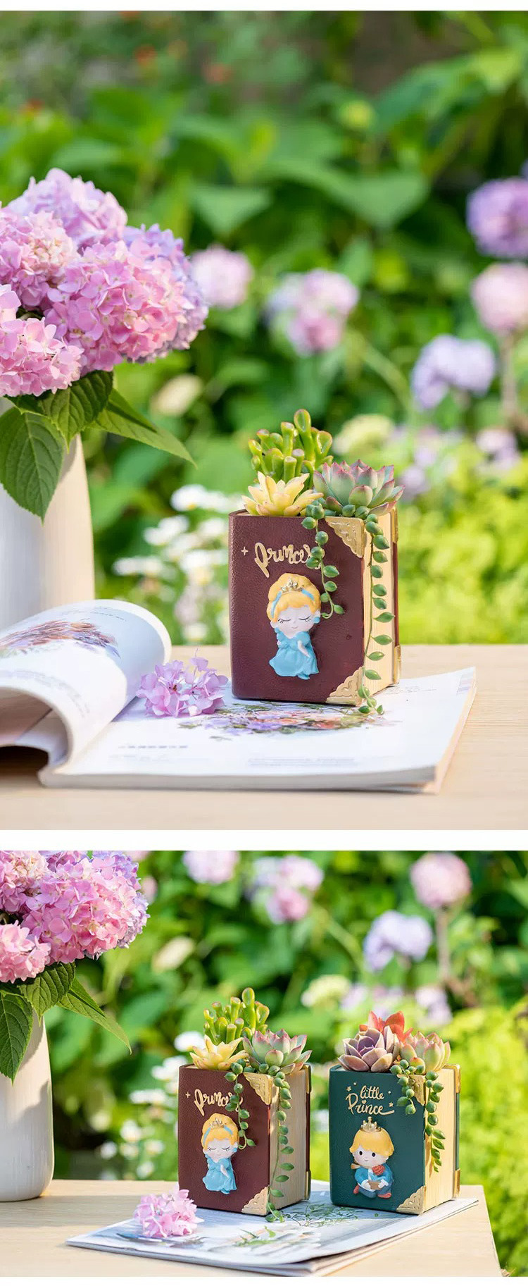 charming little prince princess book succulent planter & pen holder