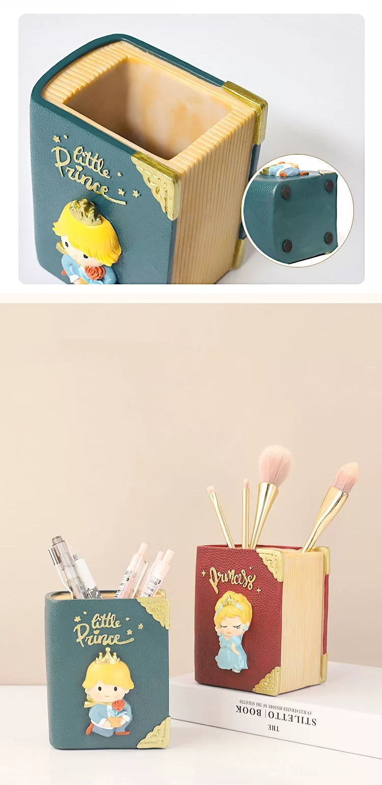 charming little prince princess book succulent planter & pen holder
