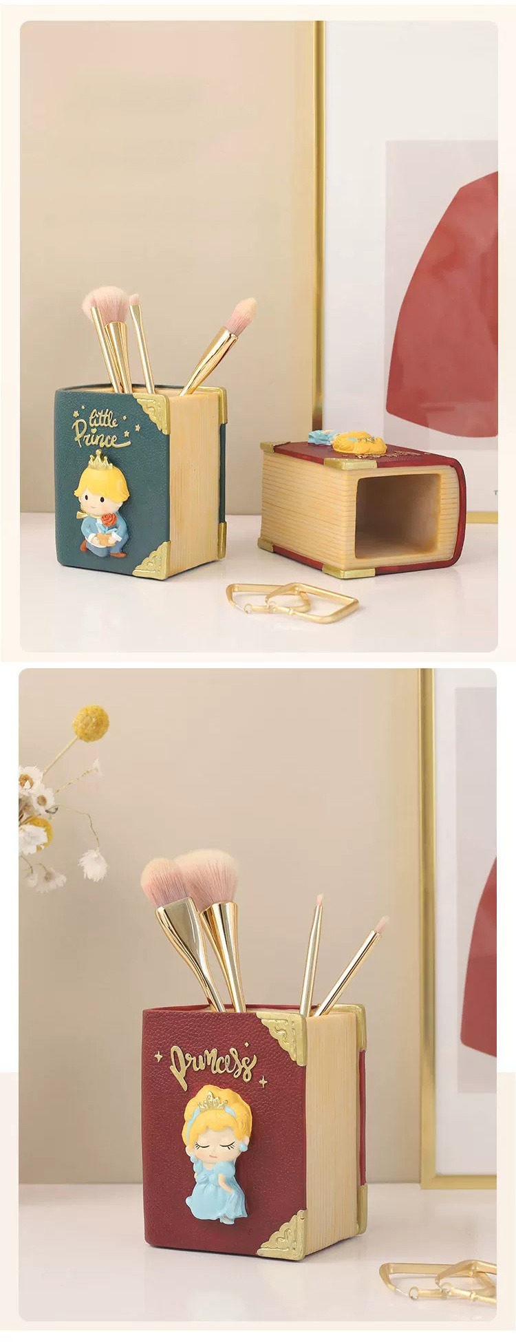 charming little prince princess book succulent planter & pen holder