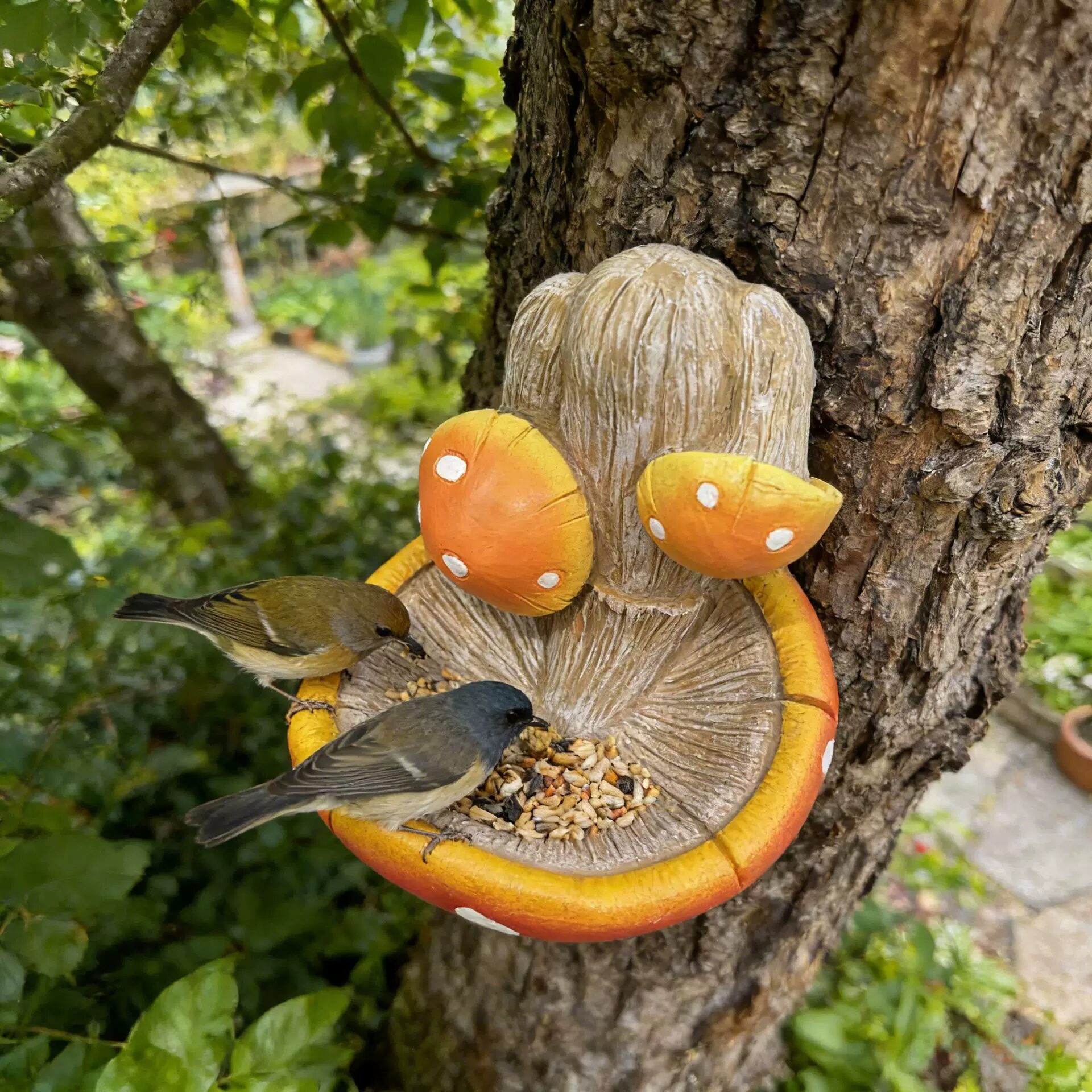 mushroom decor bird feeder for outdoor garden tree hanging ornament