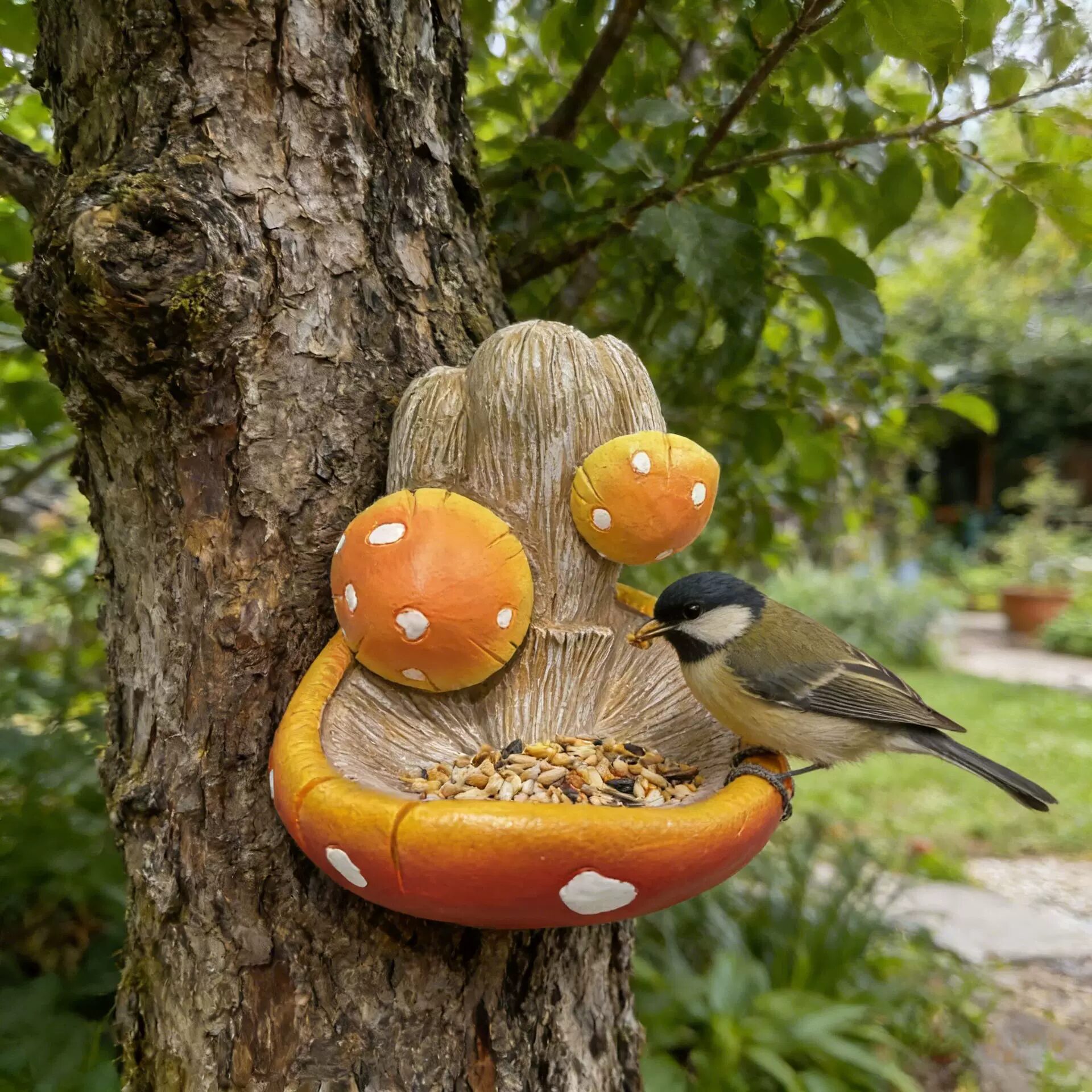 mushroom decor bird feeder for outdoor garden tree hanging ornament