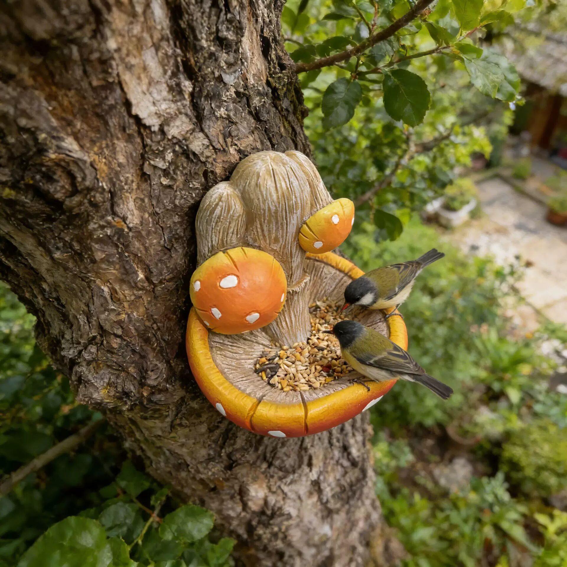 mushroom decor bird feeder for outdoor garden tree hanging ornament