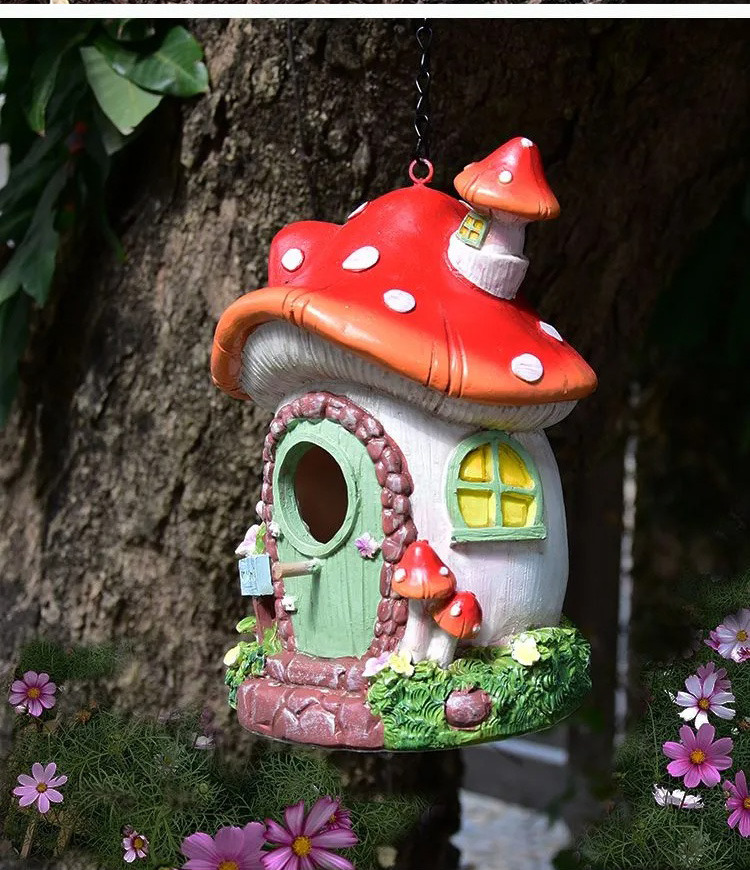 whimsical mushroom birdhouse fairy garden decor for outdoor & indoor