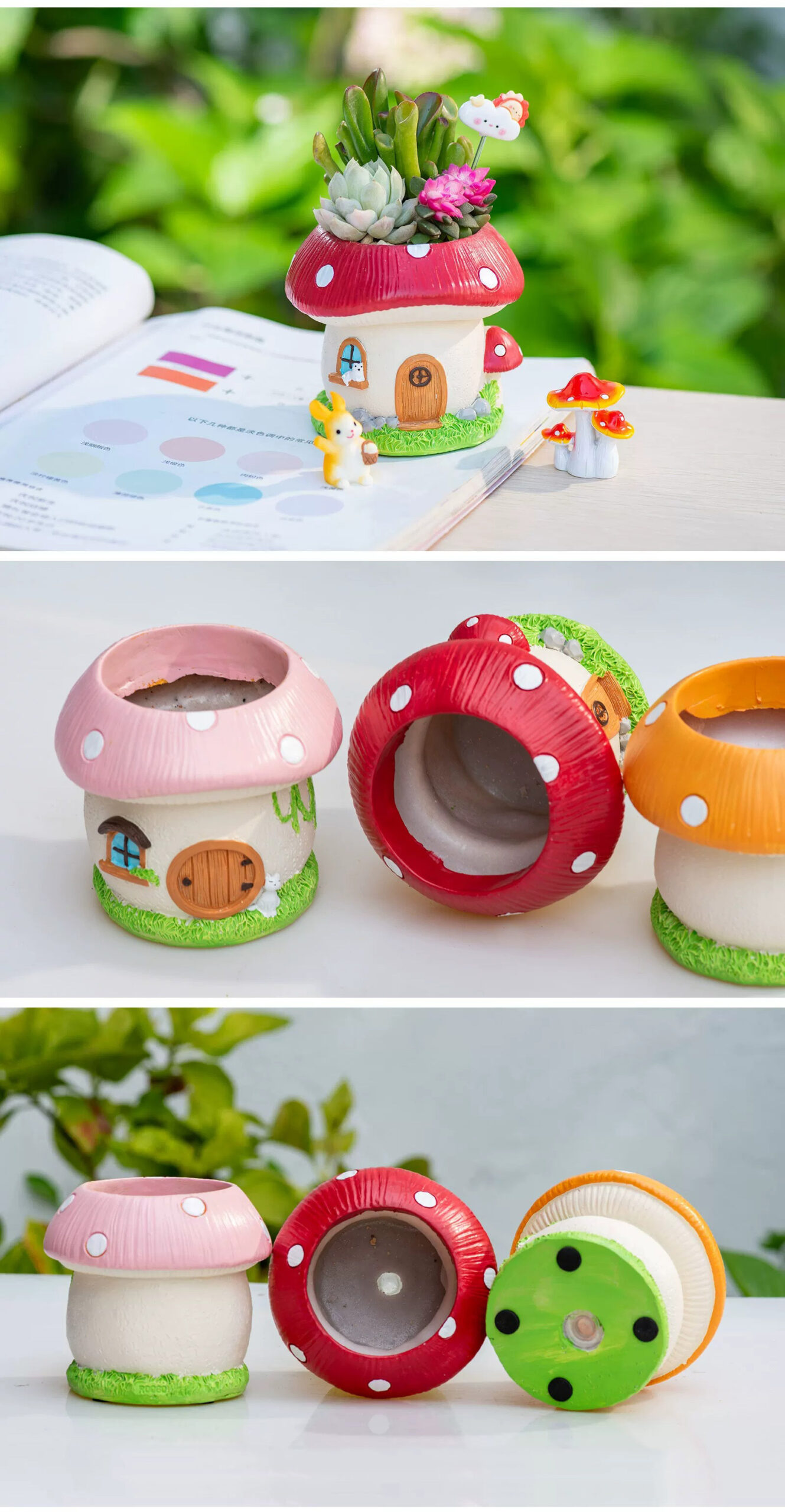 charming mushroom house succulent planters for fairy garden & balcony decor
