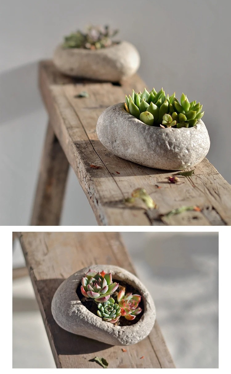 unique irregular pebble succulent planter natural stone style pot