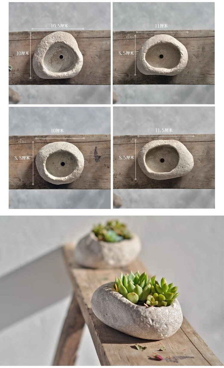 unique irregular pebble succulent planter natural stone style pot
