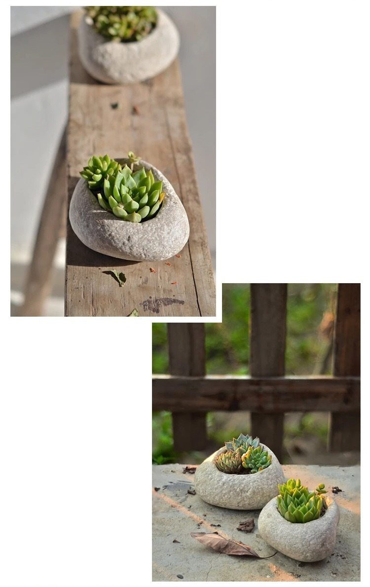 unique irregular pebble succulent planter natural stone style pot
