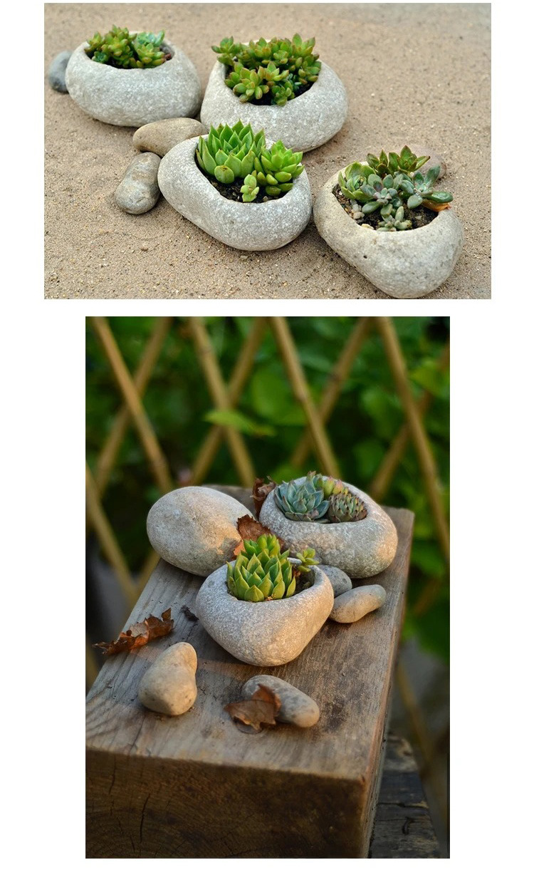 unique irregular pebble succulent planter natural stone style pot