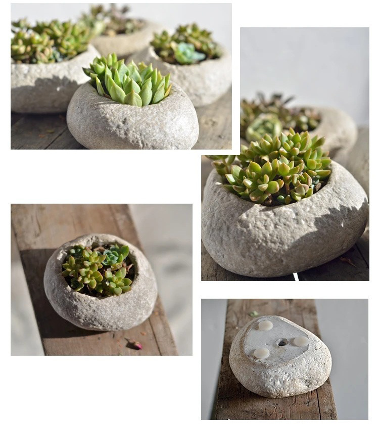 unique irregular pebble succulent planter natural stone style pot