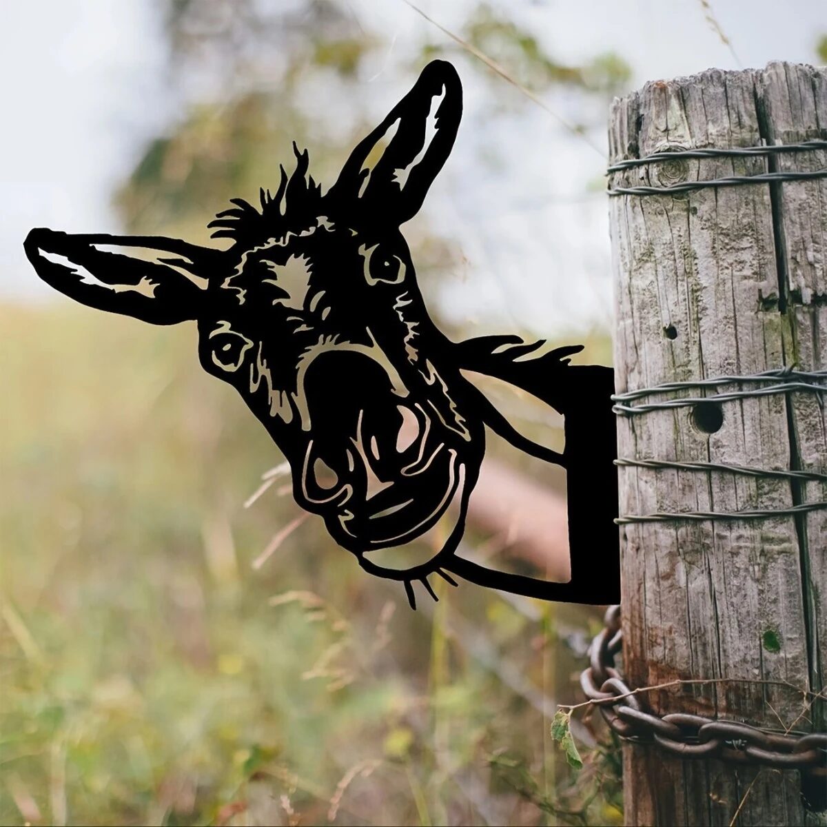funny peeking donkey metal garden art for outdoor farm fence decor