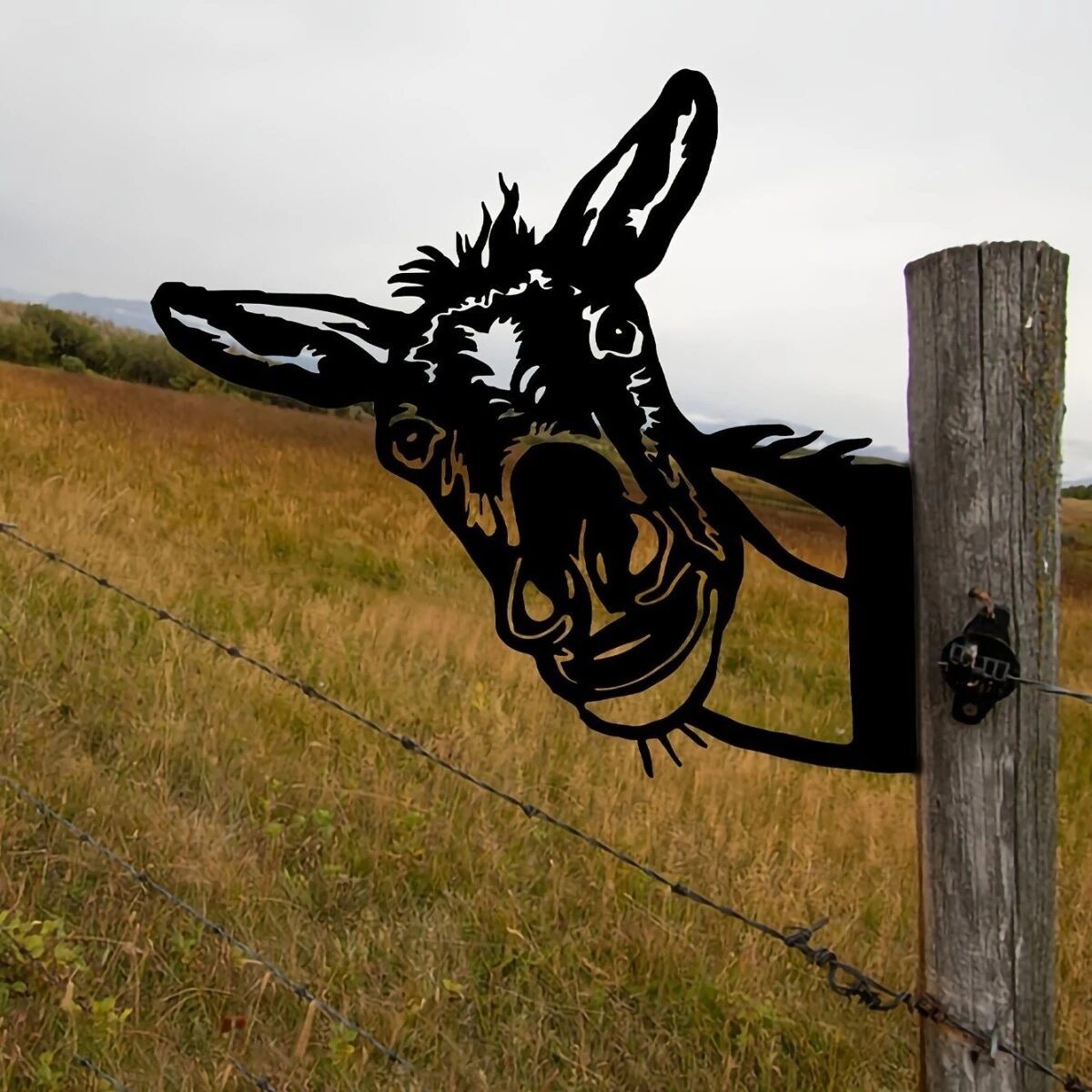 funny peeking donkey metal garden art for outdoor farm fence decor