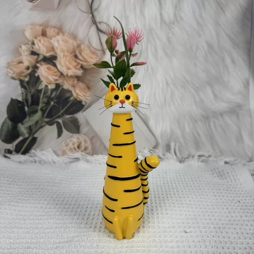 handmade whimsical cat & dog resin vases for unique home decor