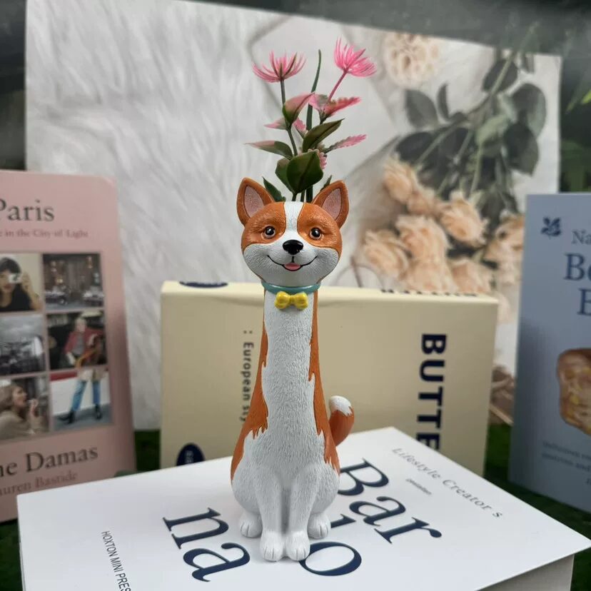 handmade whimsical cat & dog resin vases for unique home decor
