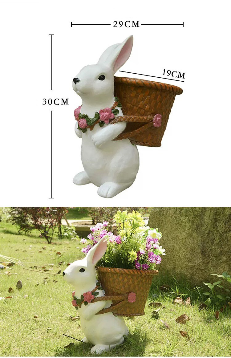 charming outdoor rabbit garden planter with woven basket decor