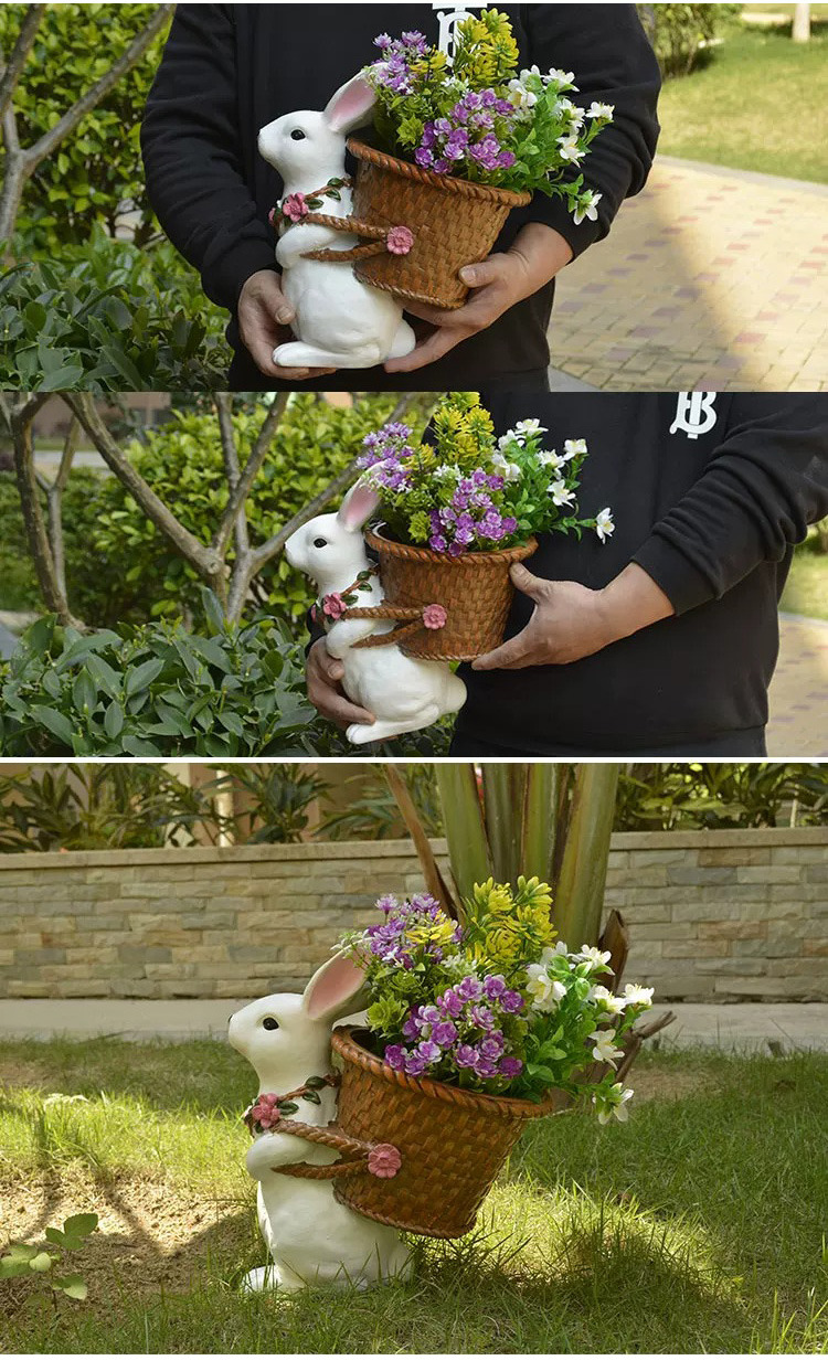 charming outdoor rabbit garden planter with woven basket decor