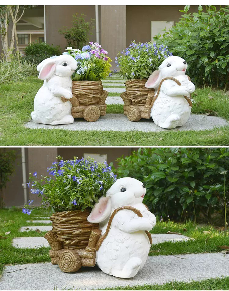 charming outdoor rabbit garden planter with woven basket decor
