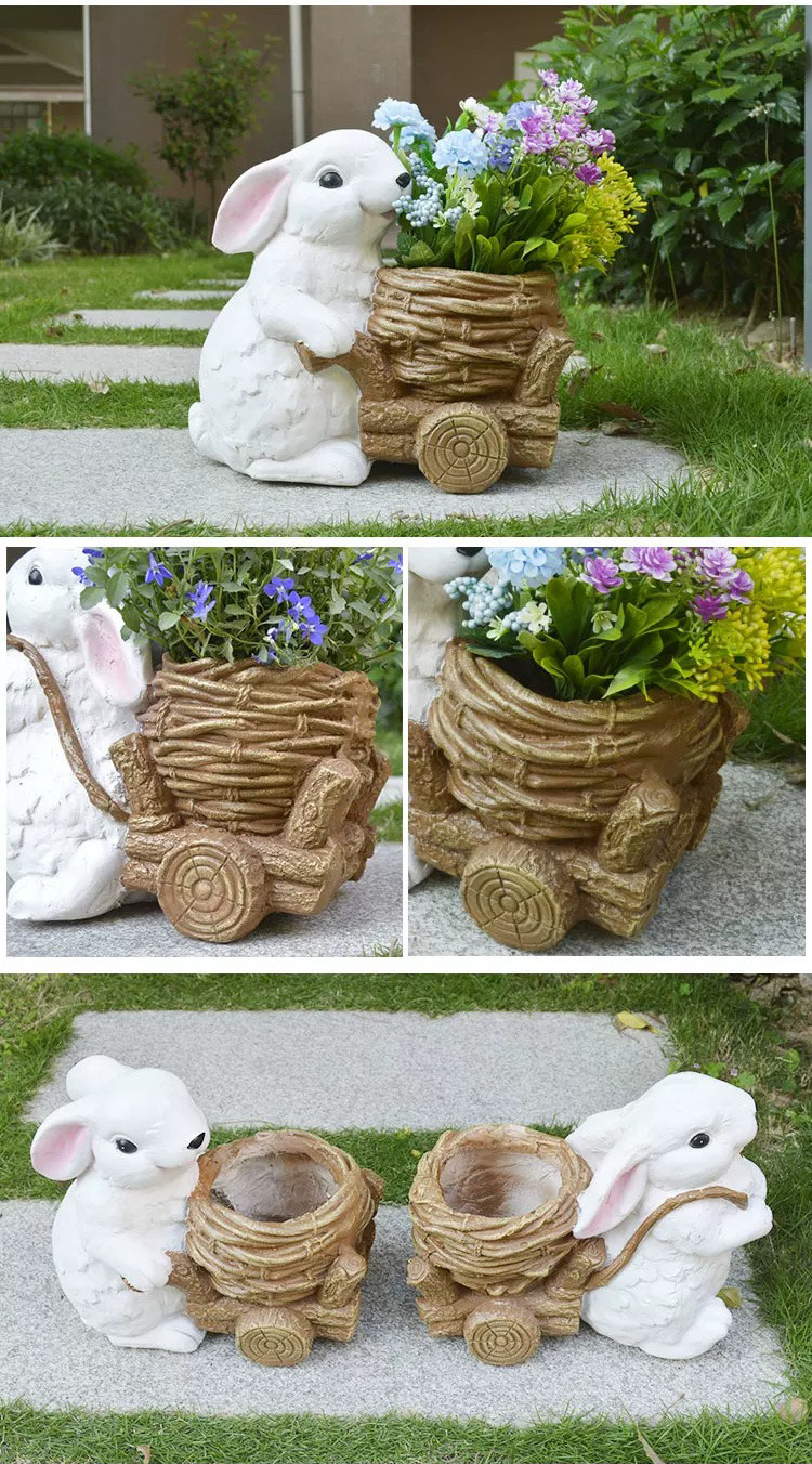 charming outdoor rabbit garden planter with woven basket decor