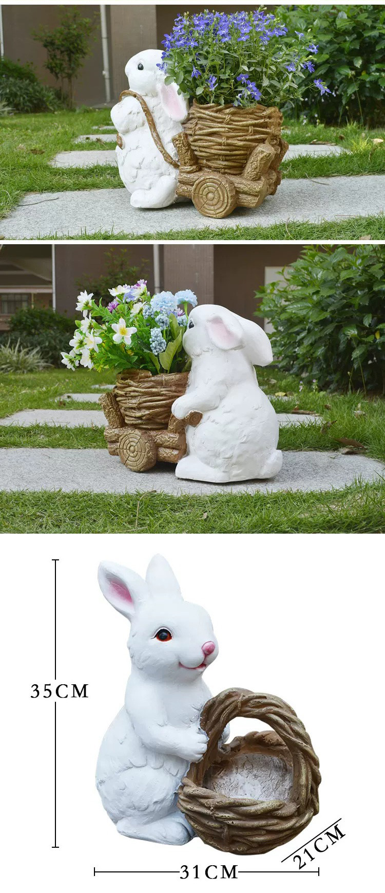 charming outdoor rabbit garden planter with woven basket decor
