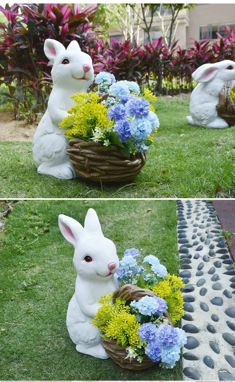 charming outdoor rabbit garden planter with woven basket decor