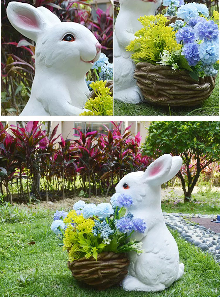 charming outdoor rabbit garden planter with woven basket decor