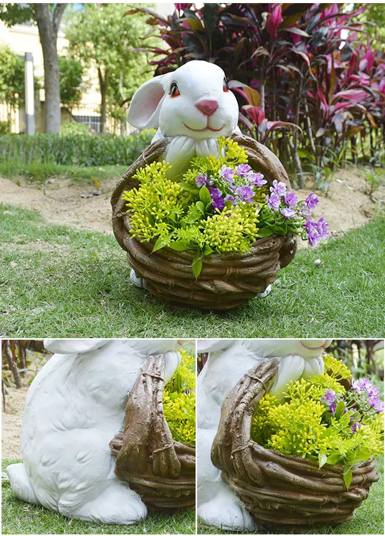 charming outdoor rabbit garden planter with woven basket decor