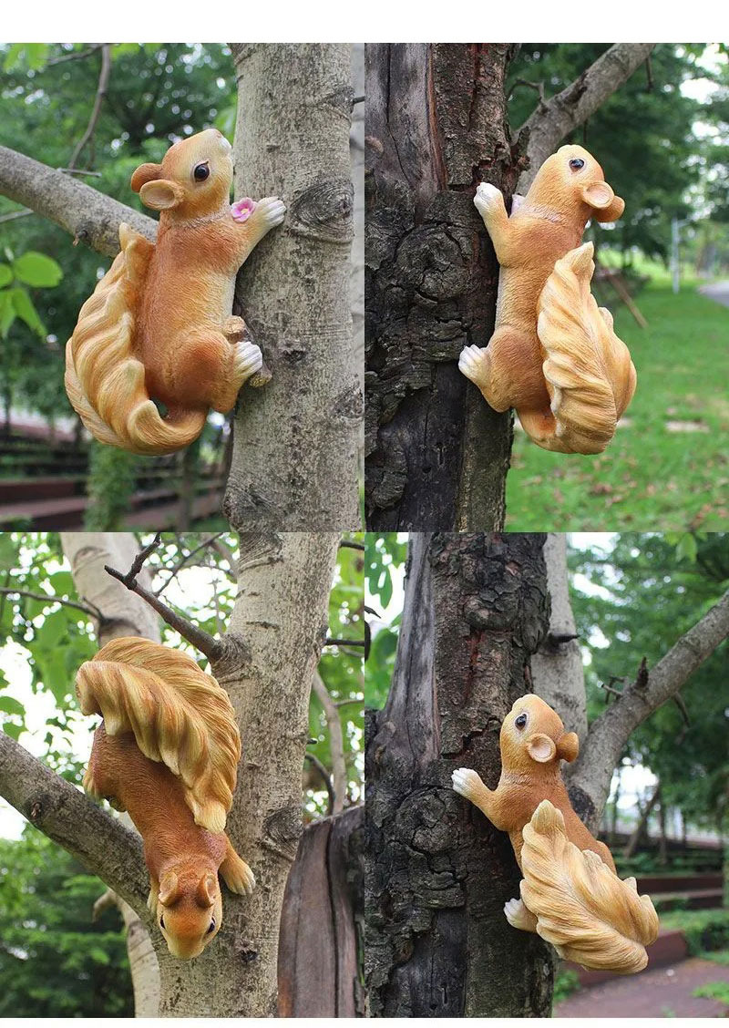 realistic resin squirrel tree decor statues for outdoor garden