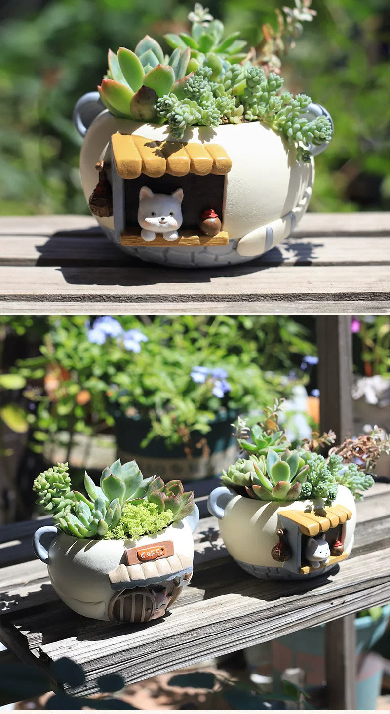 cute resin succulent planters with animal house design for home decor