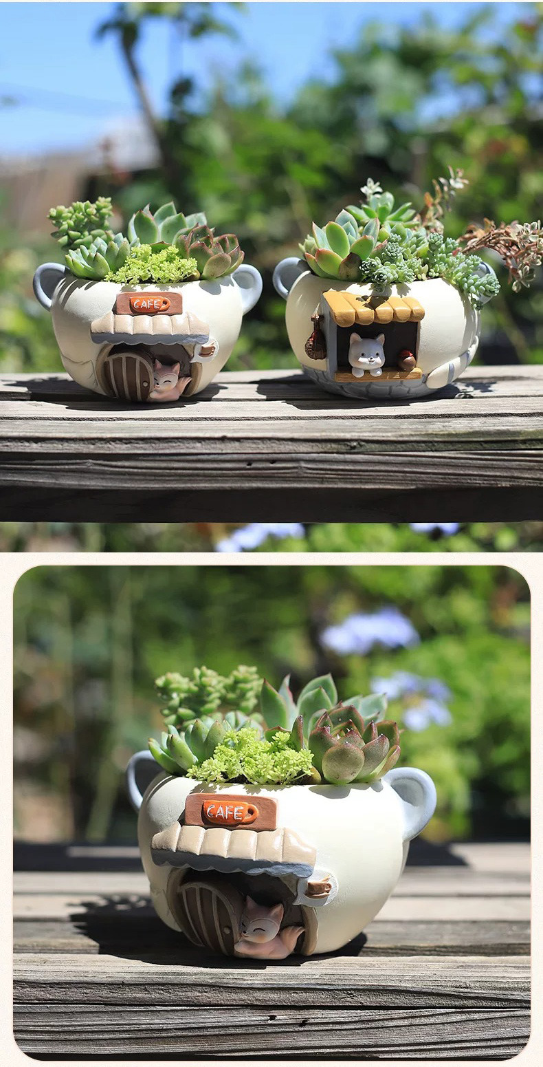cute resin succulent planters with animal house design for home decor