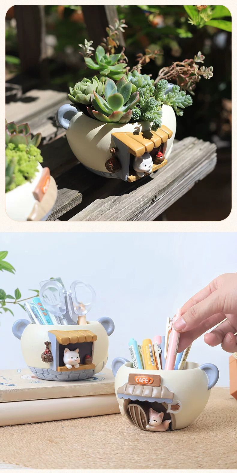 cute resin succulent planters with animal house design for home decor