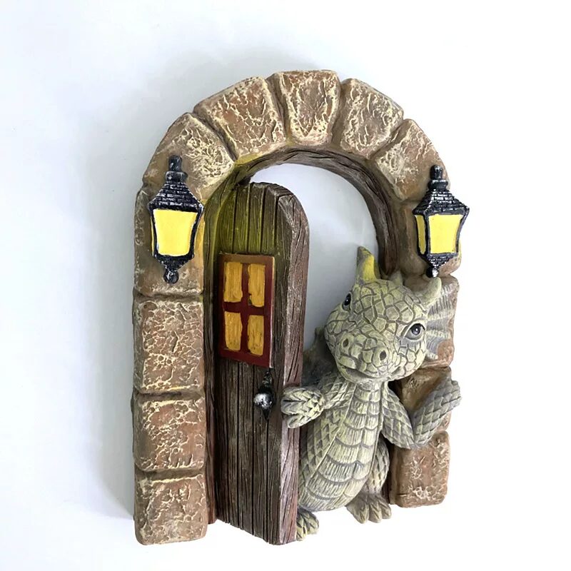 whimsical cute dragon resin garden door & window statues