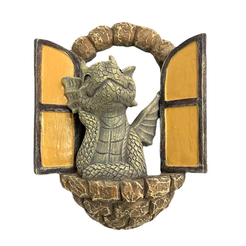 whimsical cute dragon resin garden door & window statues