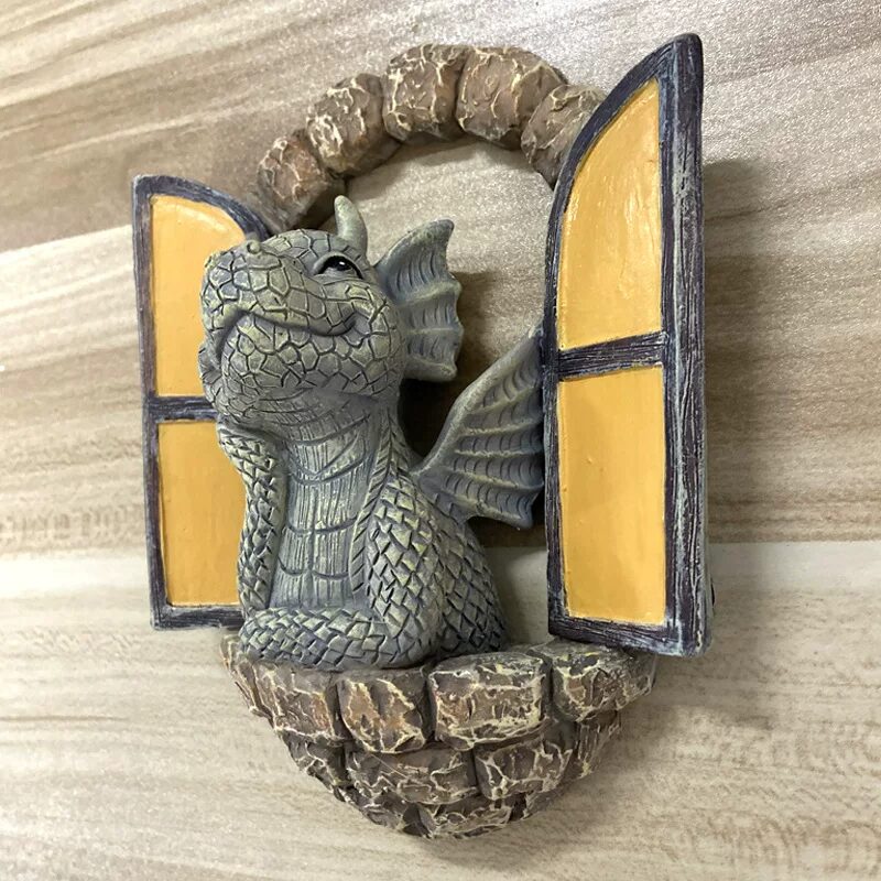 whimsical cute dragon resin garden door & window statues